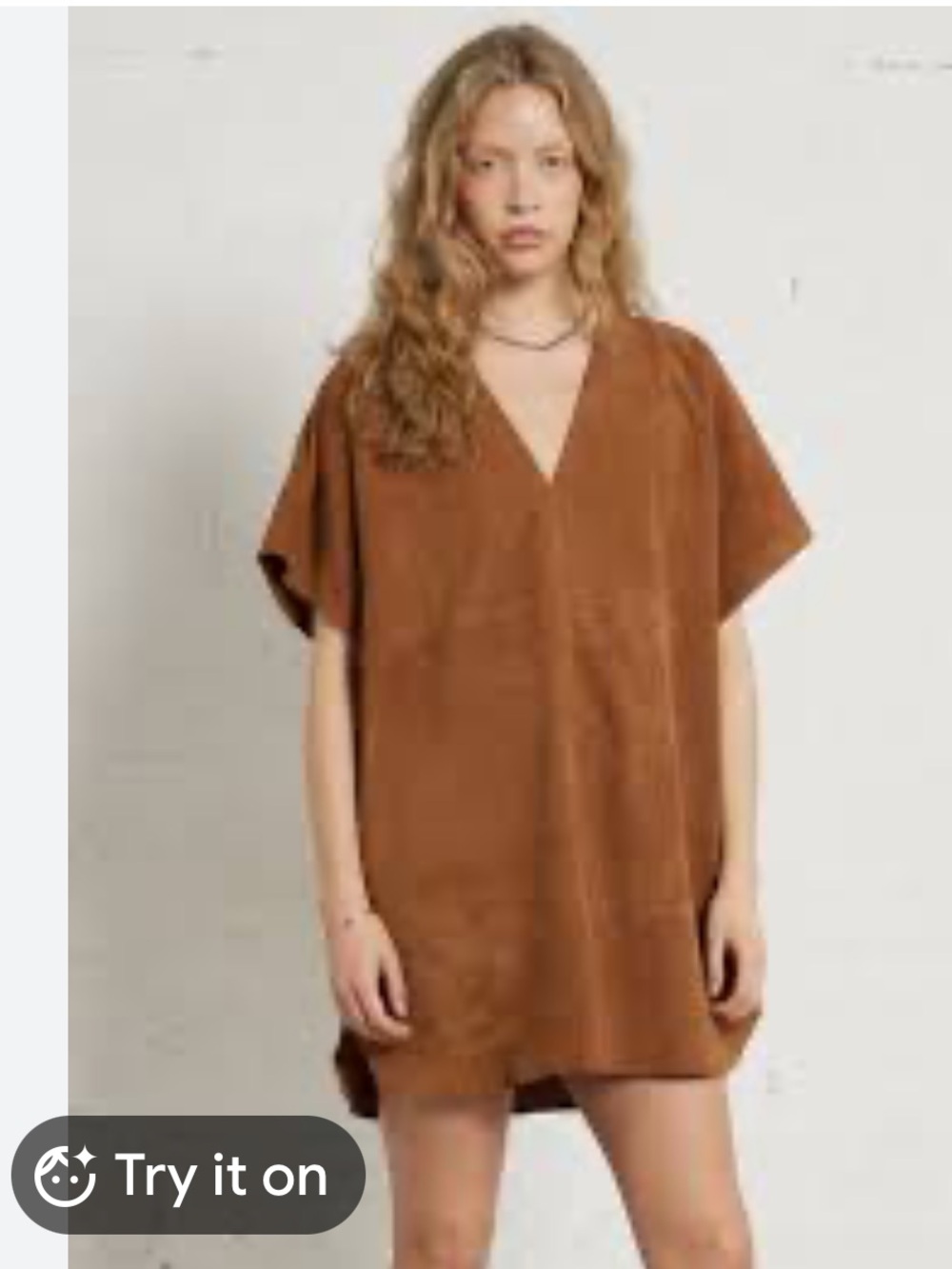 Lord & Taylor Brown V-Neck Faux-Suede Mini Dress